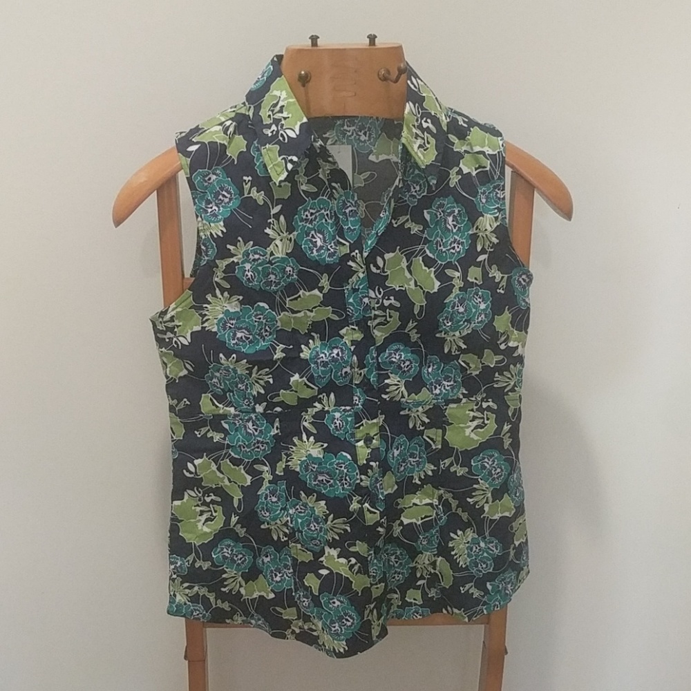 ANN TAYLOR BLUE FLOWER SHIRT TOP BLOUSE NWOT